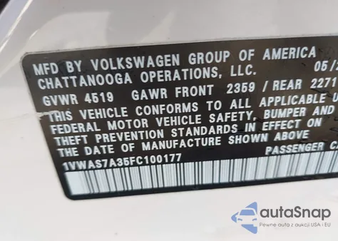 2015 Volkswagen Passat 1.8T Limited Edition from USA, damaged, VIN 1VWAS7A35FC100177